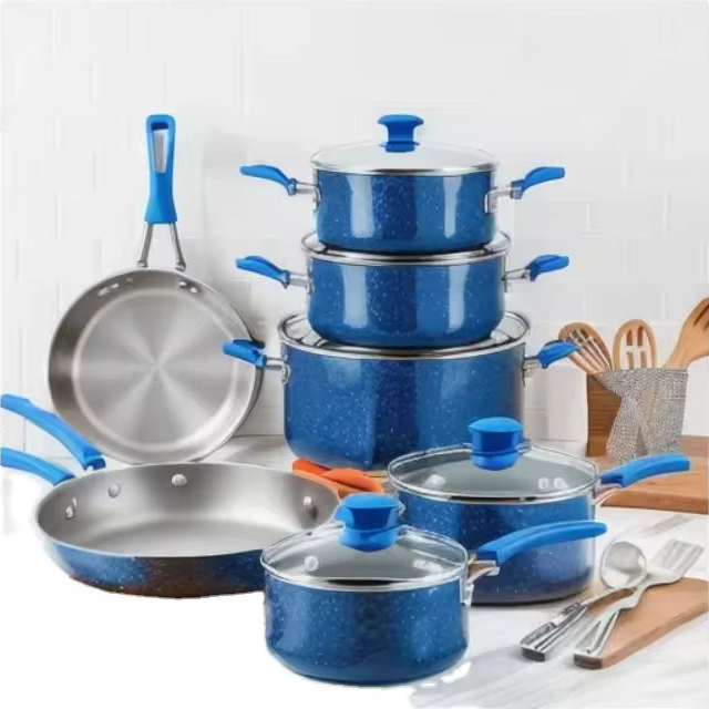 Konkurenční cena Sada nádobí s grilovací pánví Sada 13 kusů nádobí Značková sada nádobí s dvojitým granitovým povlakem