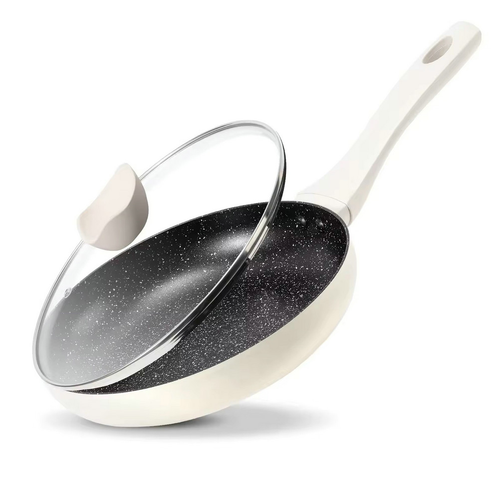 Lehká nepřilnavá pánev z granitového kamene na vaření se skleněnou poklicí